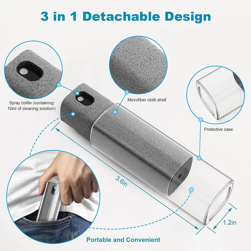 Mini Screen Cleaner Spray and Polishing Cloth Brush Set for Mobile Devices