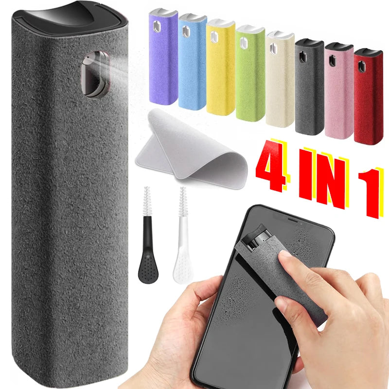 Mini Screen Cleaner Spray and Polishing Cloth Brush Set for Mobile Devices