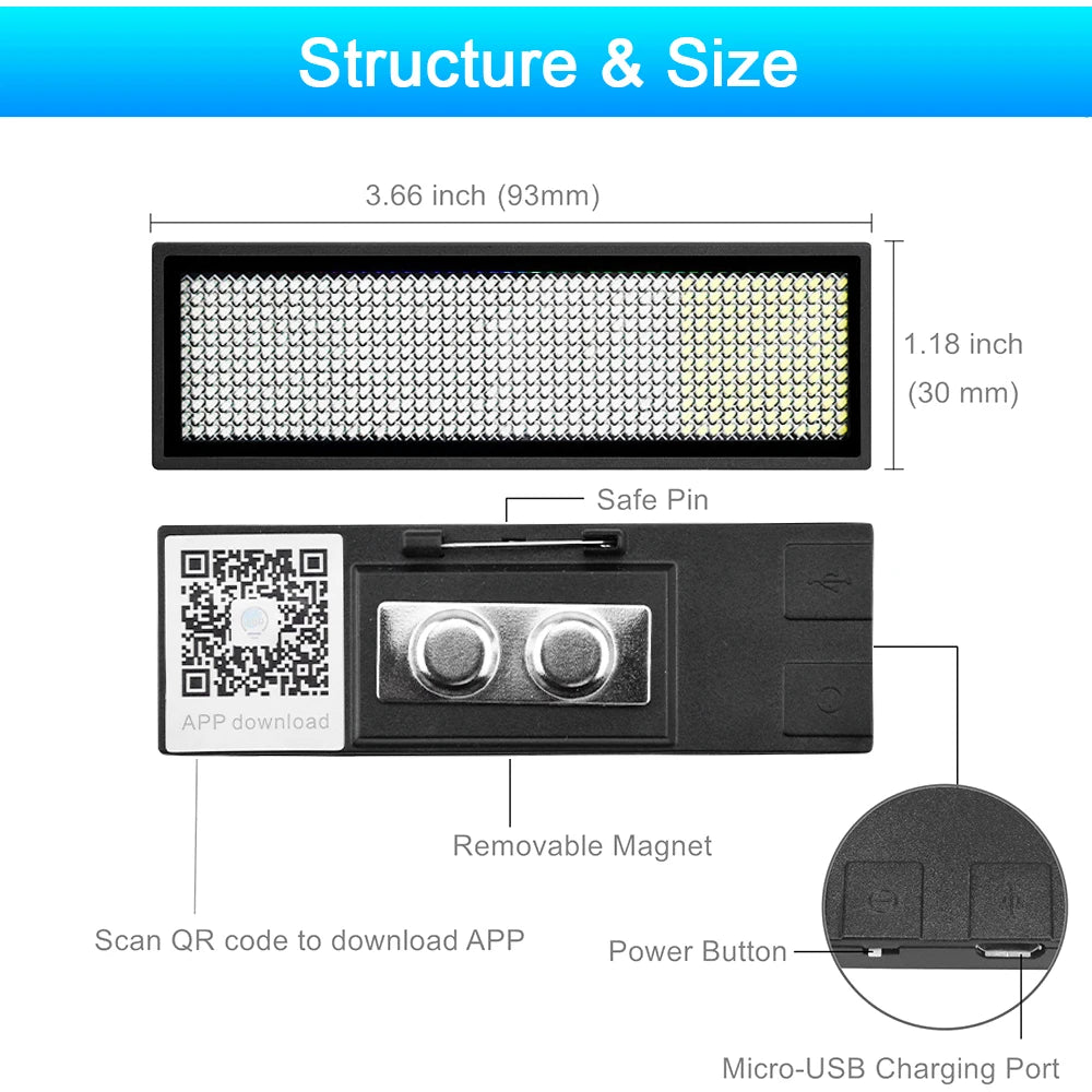 Bluetooth Programmable LED Digital Badge