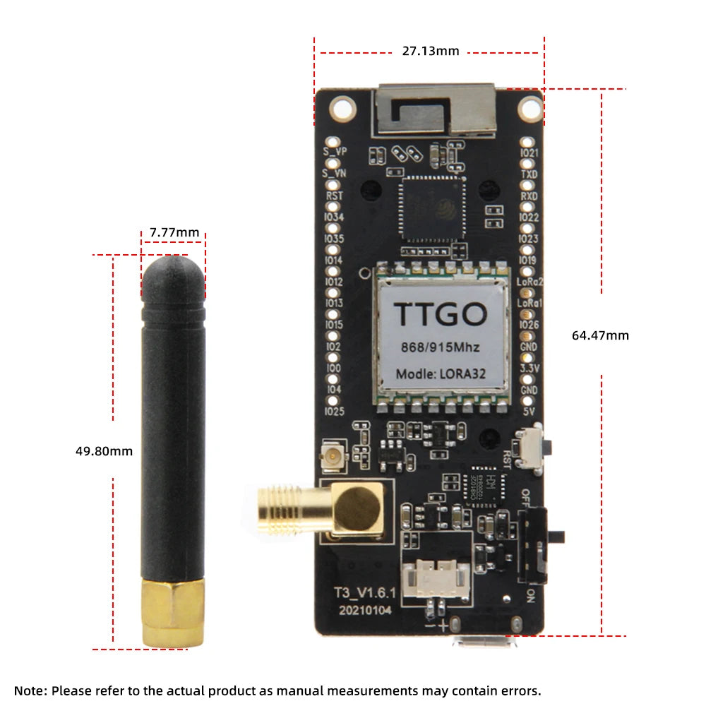 LILYGO® LoRa32 V2.1 ESP32 Development Board
LILYGO® LoRa32 V2.1 ESP32 LoRa Development Board, SX1276 SX1278 Module, 433MHz 868MHz 915MHz, 0.96 Inch OLED, DIY WIFI Bluetooth