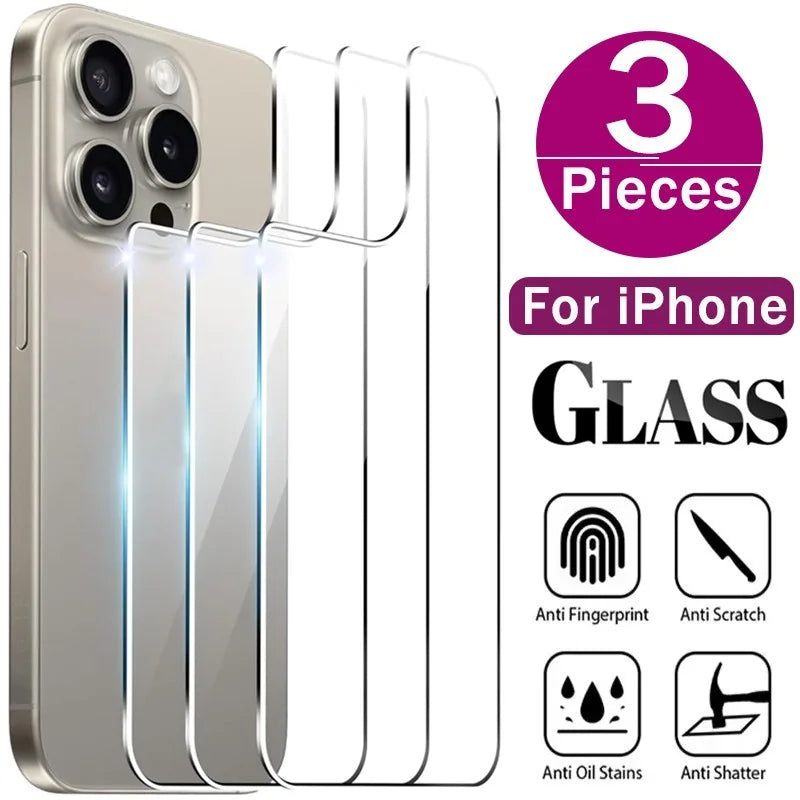 3PCS Back Screen Tempered Glass For iPhones 16 15 12 14 13 Pro Max 14 16 15 Plus 12 13