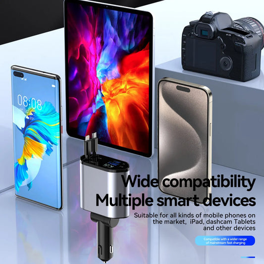 120W 4 in 1 Retractable Car Charger