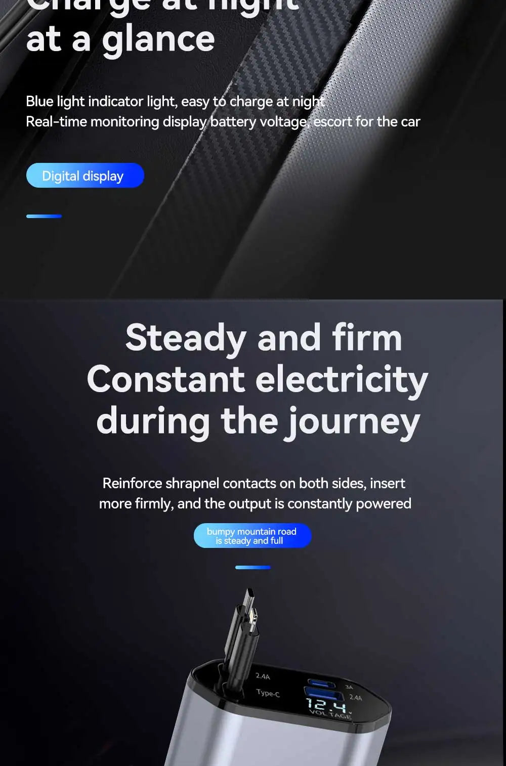 120W 4 in 1 Retractable Car Charger