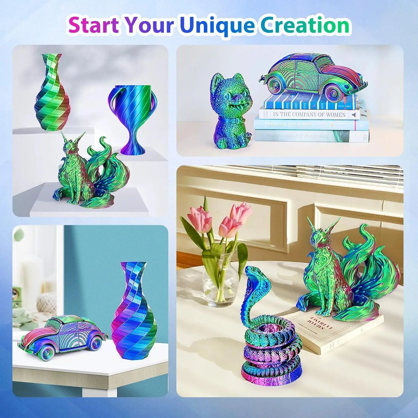 Tri-Color Silk PLA 3D Printer Filament