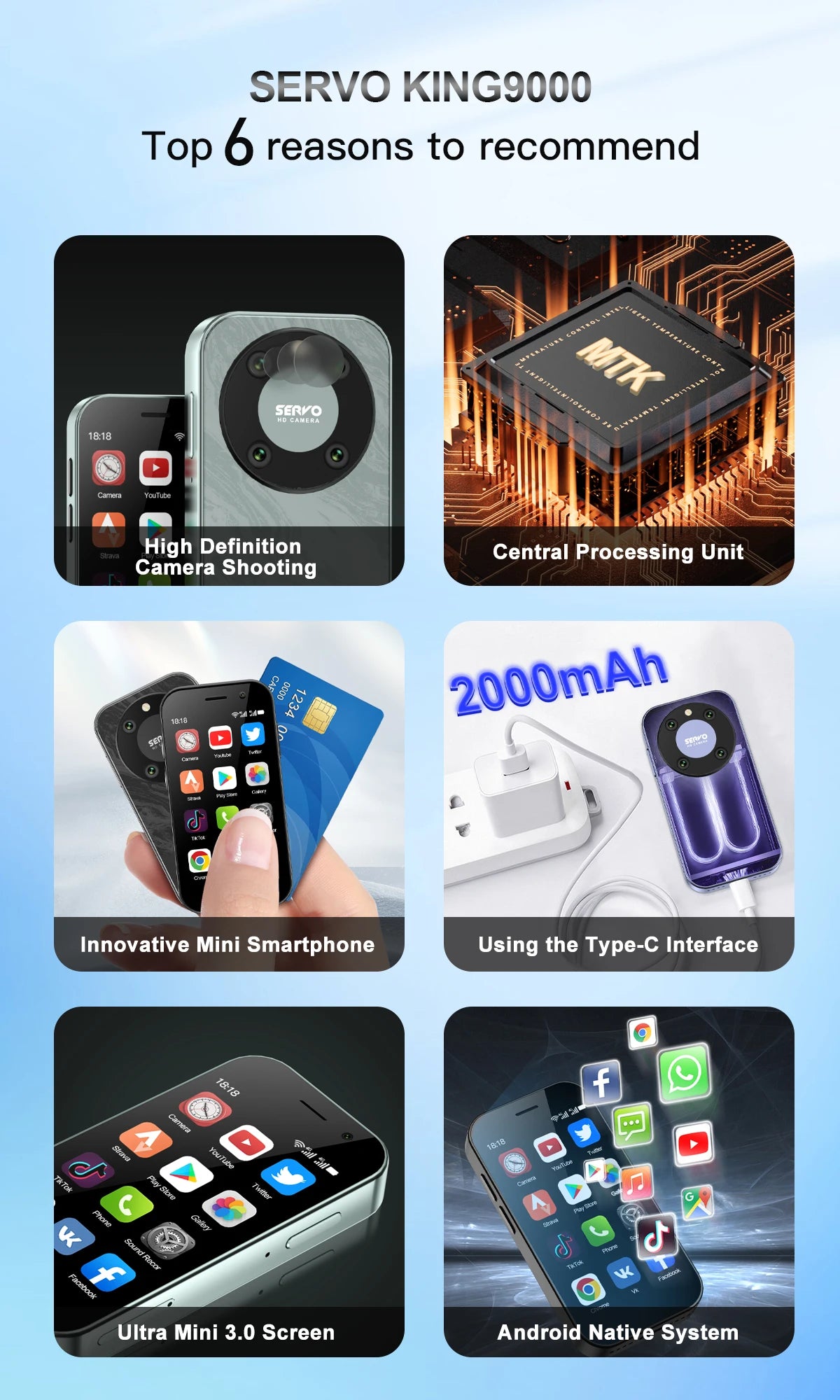 SERVO KING 9000 3.0" HD Mini Smartphone