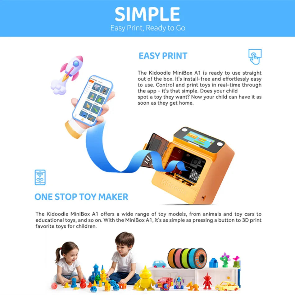 Kidoodle MiniBox A1 kids 3D printer For Child Mini 3D Printer Suitable for ABS/PETG/PLA 3D Printer Filament Christmas Gift