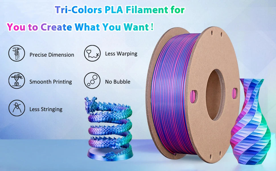 Tri-Color Silk PLA 3D Printer Filament