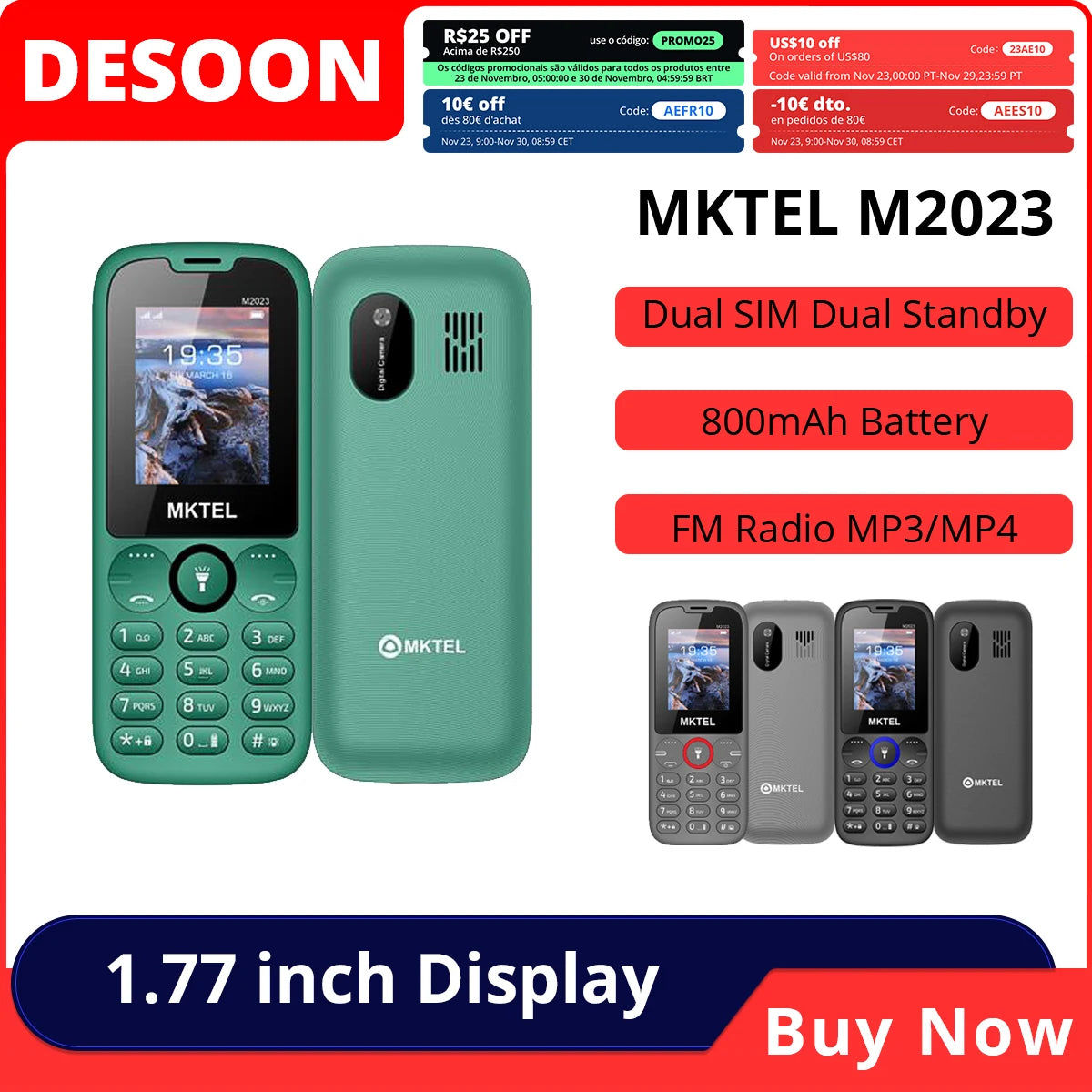 MKTEL M2023 Feature Phone with 1.77inch Display