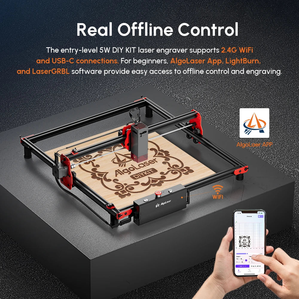 AlgoLaser DlY KlT 5W 10W Laser Engraver Cutter Support WI-FI And Emergency Stop Support Mobile App Carving Speed Up To12000mm/m