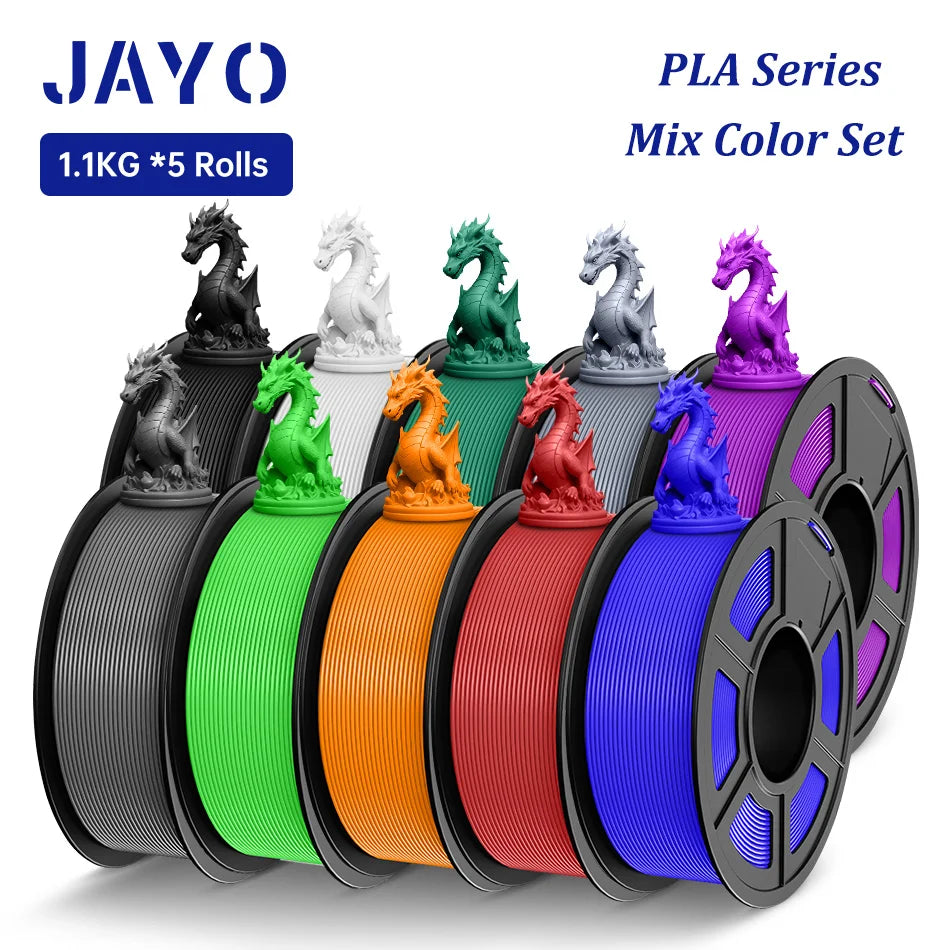 JAYO 3D Filament PLA +/PLA Meta/ PLA Matte/PLA PLUS 2.0/ PLA 1.75MM 5Rolls Coloful Neatly Wound 3D Printer Filament 1.1KG