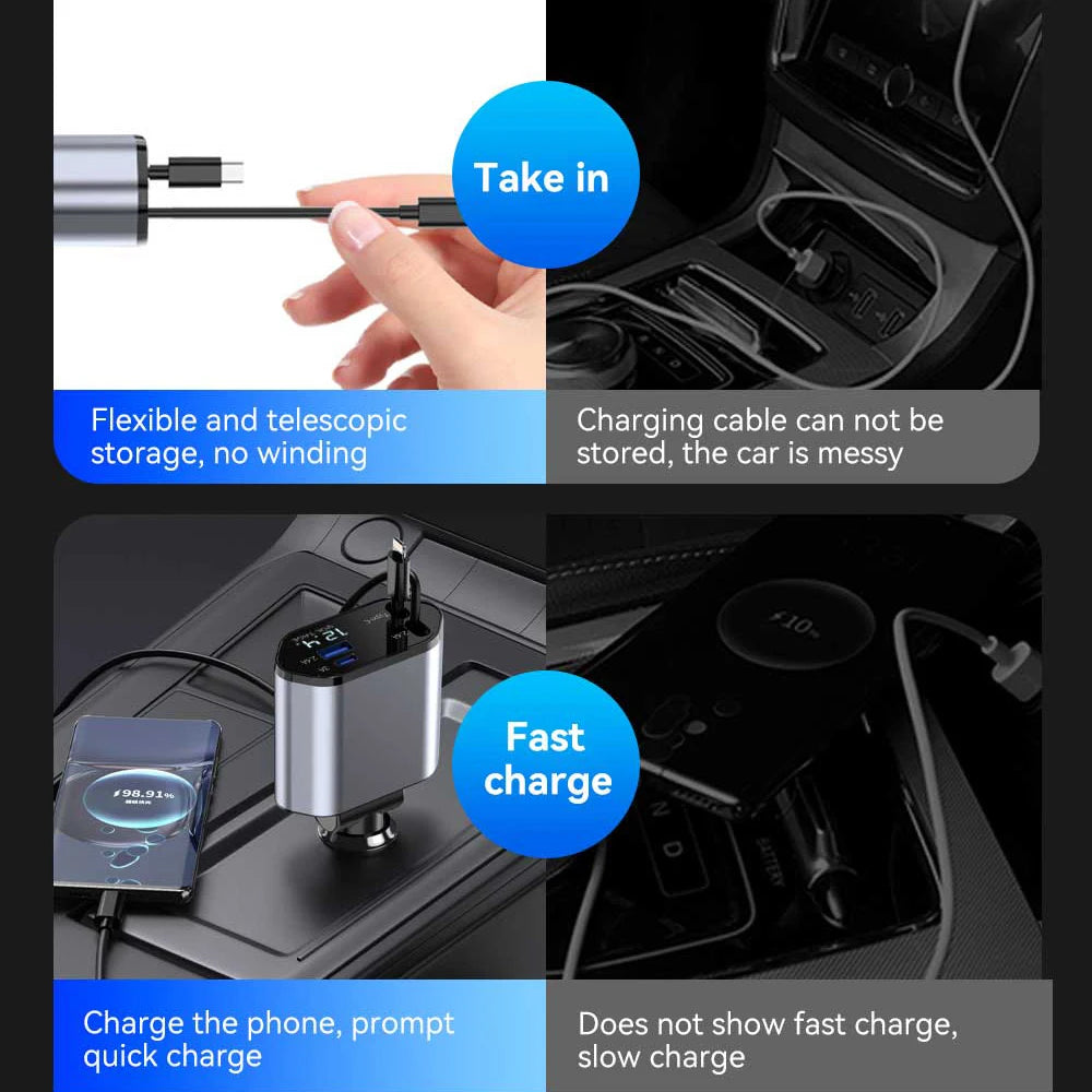 120W 4 in 1 Retractable Car Charger