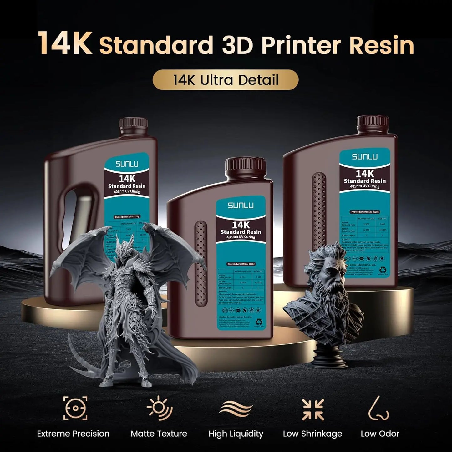 SUNLU 14K Standard Resin 405nm UV Resin 2KG 1KG/Bottle For LCD 3D Printer Material Print Easy to Print Good Precision Fast Ship