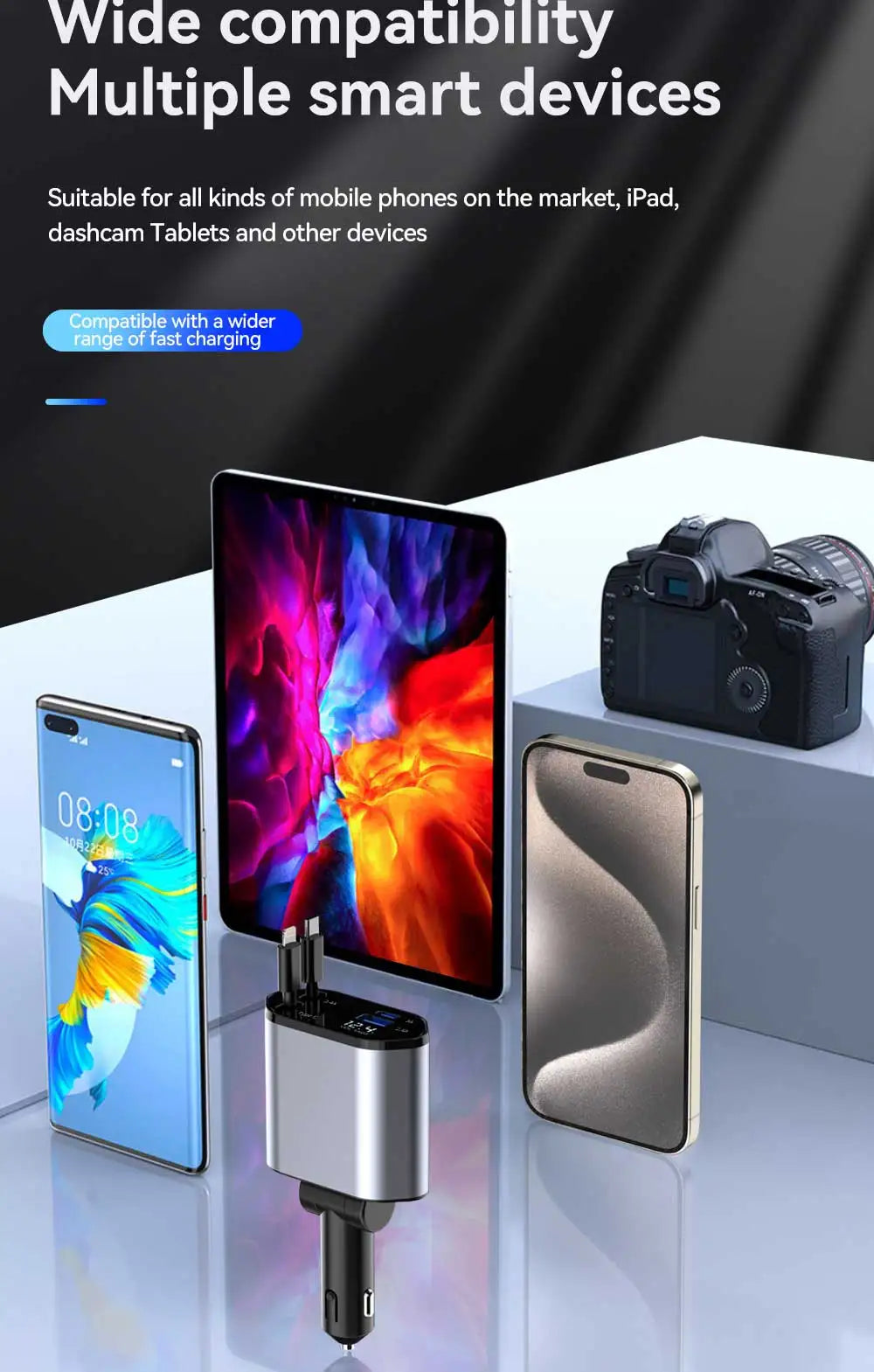 120W 4 in 1 Retractable Car Charger