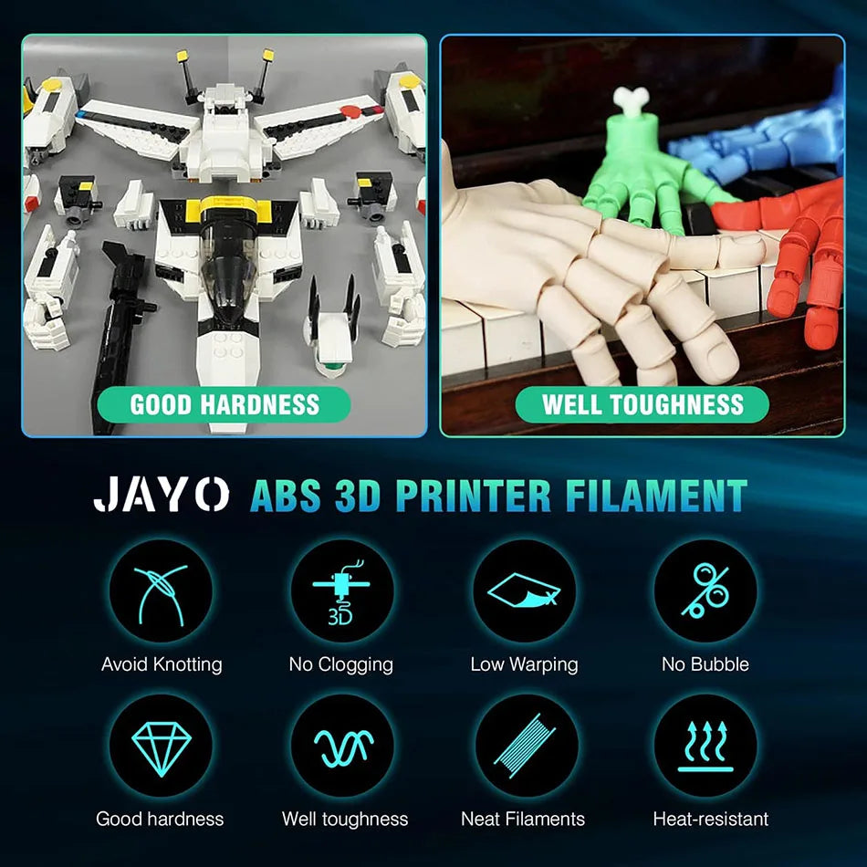 JAYO ABS Filament 5Rolls ABS 3D Filament 1.75mm 1KG 3D Printer Filament For FDM 3D Printers & 3D Pen Highly Resistant Durable