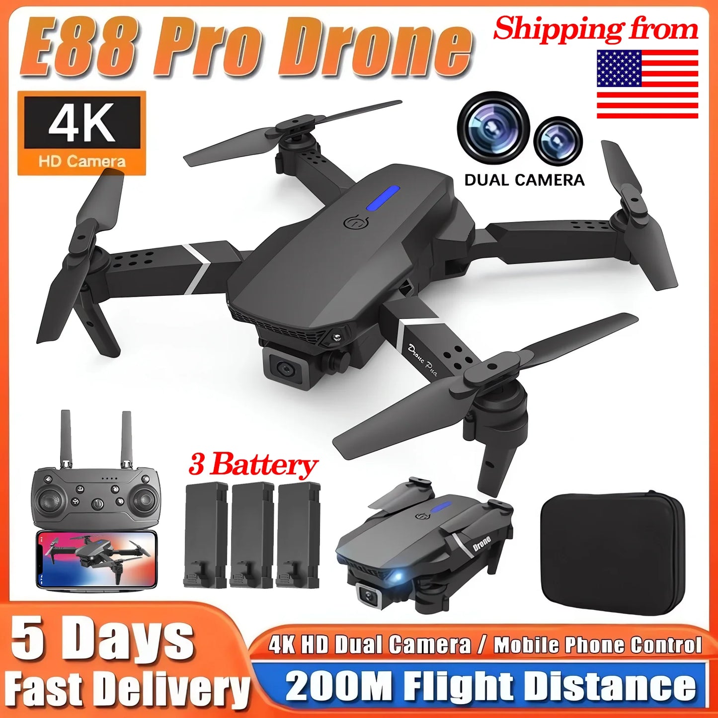 E88Pro RC Drone 4K With 3 Batteries