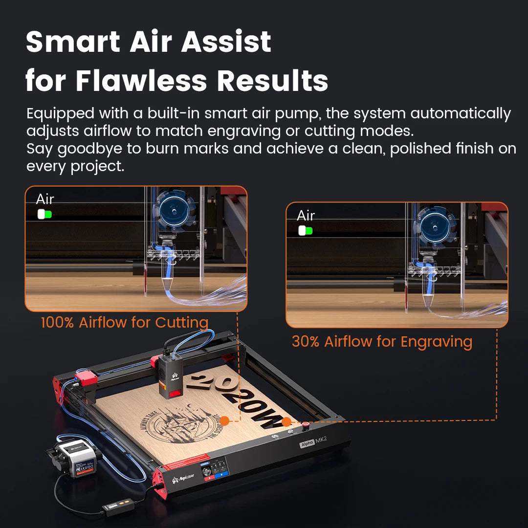 AlgoLaser Alpha MK2 20W Powerful Laser Engraver Set CNC Laser Cutter DIY Tools with Air Pump Honeycomb Work Table Rotary Roller