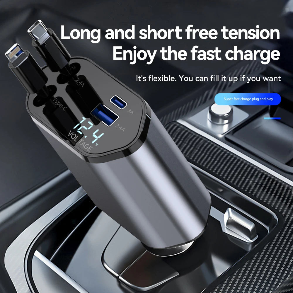 120W 4 in 1 Retractable Car Charger