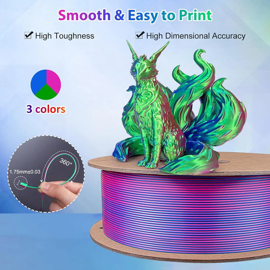 Tri-Color Silk PLA 3D Printer Filament