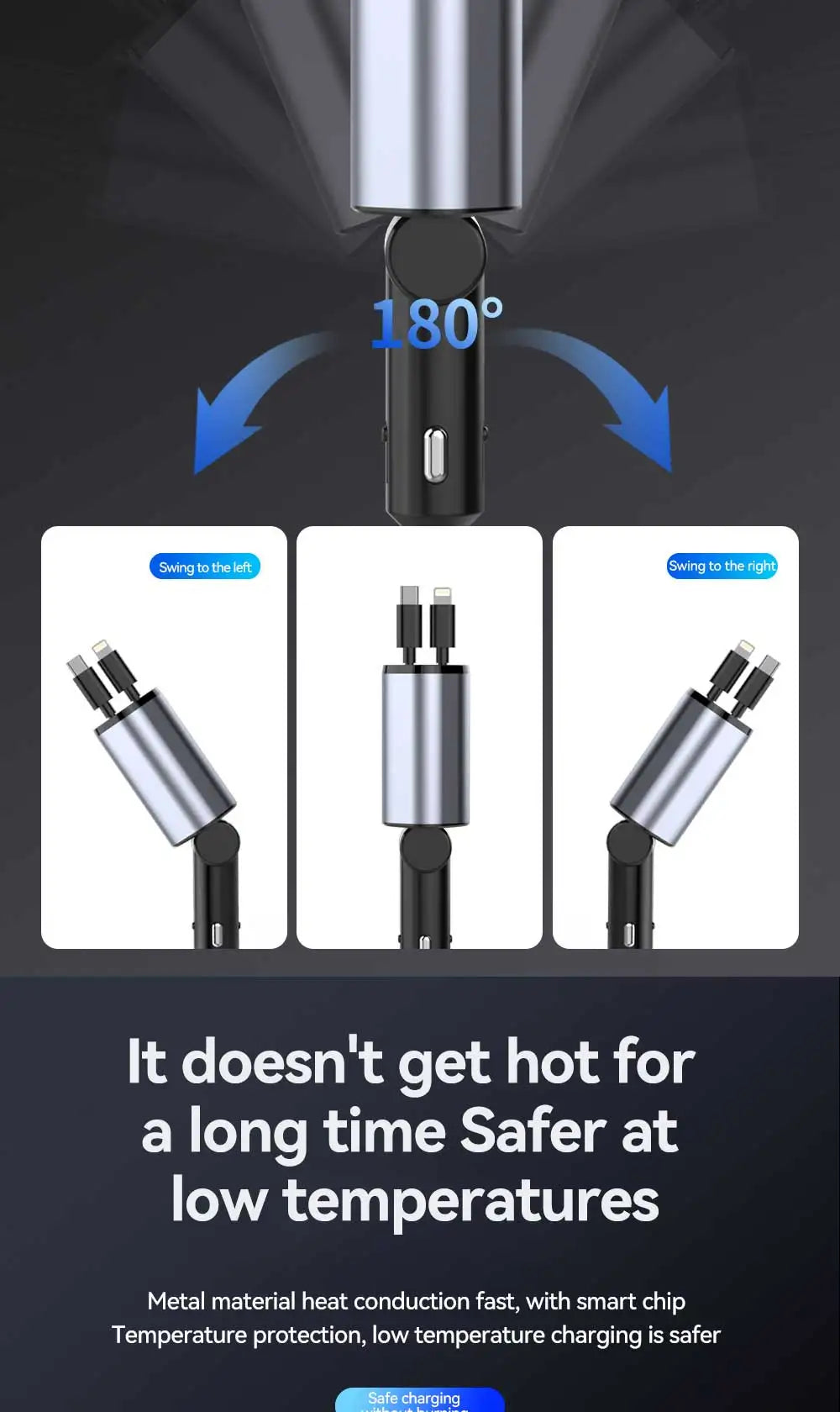 120W 4 in 1 Retractable Car Charger