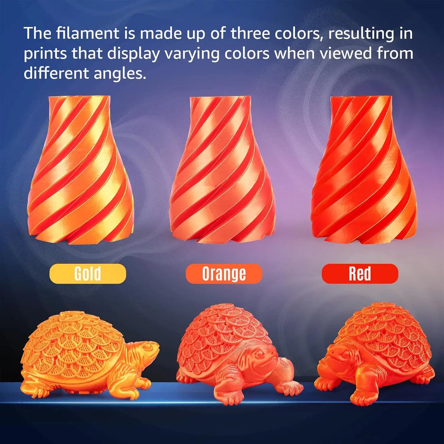 Tri-Color Silk PLA 3D Printer Filament