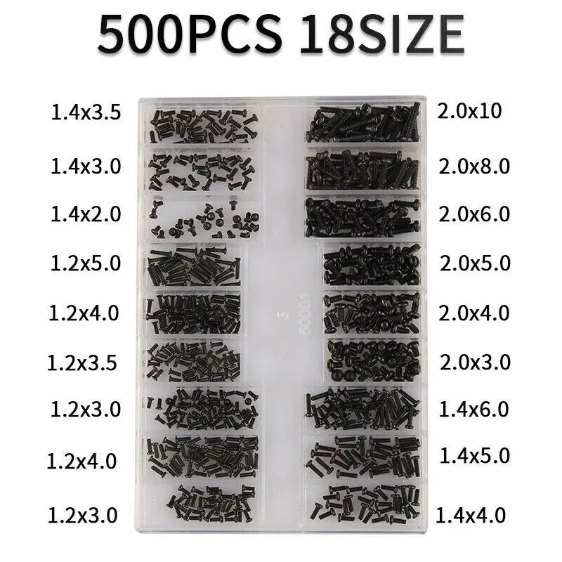 500Pcs 18 Size Mini Screw and Fasteners Set