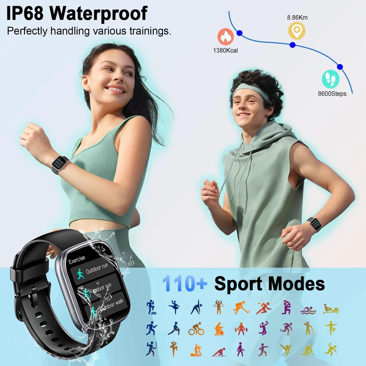 Smart Watch, 1.91", 110+ Sport Modes, Heart Rate and Sleep Monitoring