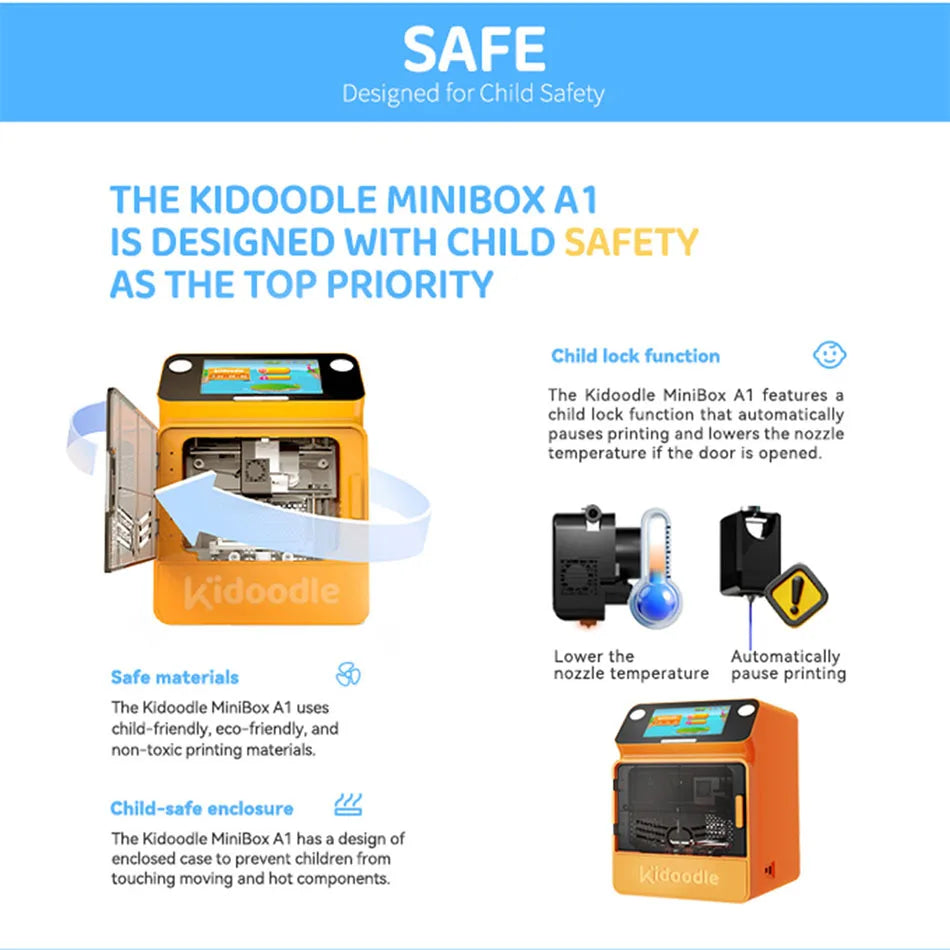Kidoodle MiniBox A1 kids 3D printer For Child Mini 3D Printer Suitable for ABS/PETG/PLA 3D Printer Filament Christmas Gift