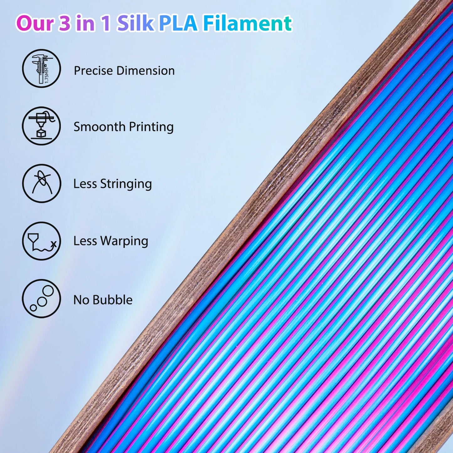 Tri-Color Silk PLA 3D Printer Filament