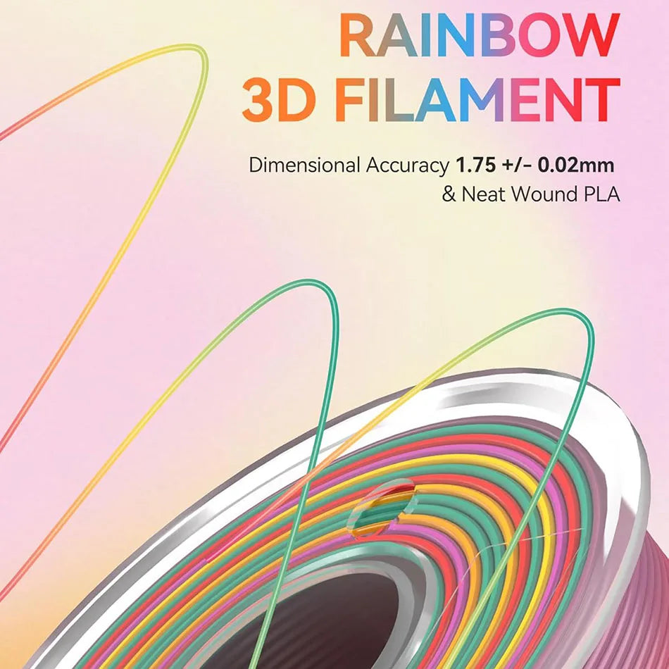 JAYO PLA Rainbow Filament 1.75mm 5 Rolls PLA Transparent/ Silk PLA Rainbow 3D Filament For FDM Neatly Wound 3D Printing Material